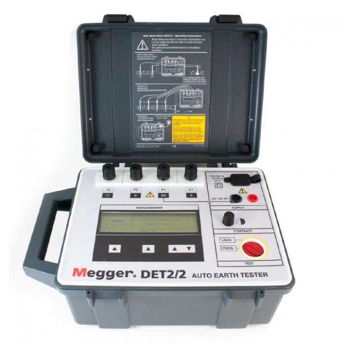 Megger DET2/2 earth resistance tester with its case lid open