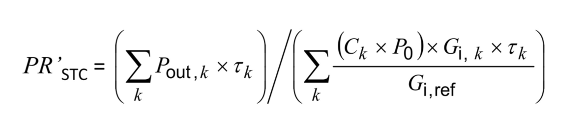 Formula for the temperature-corrected performance ratio per IEC 61724-1