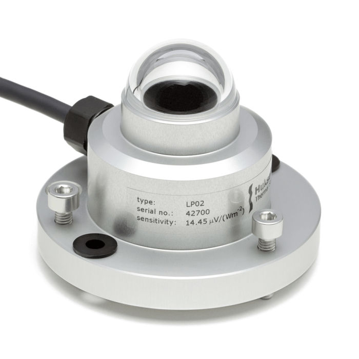 Product photo of a dome-sensor pyranometer with an LP02 model label