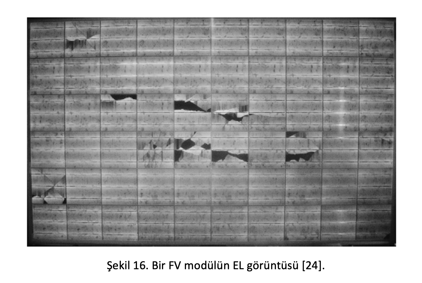 Figure 16 shows an EL image of a PV module with multiple crack patterns