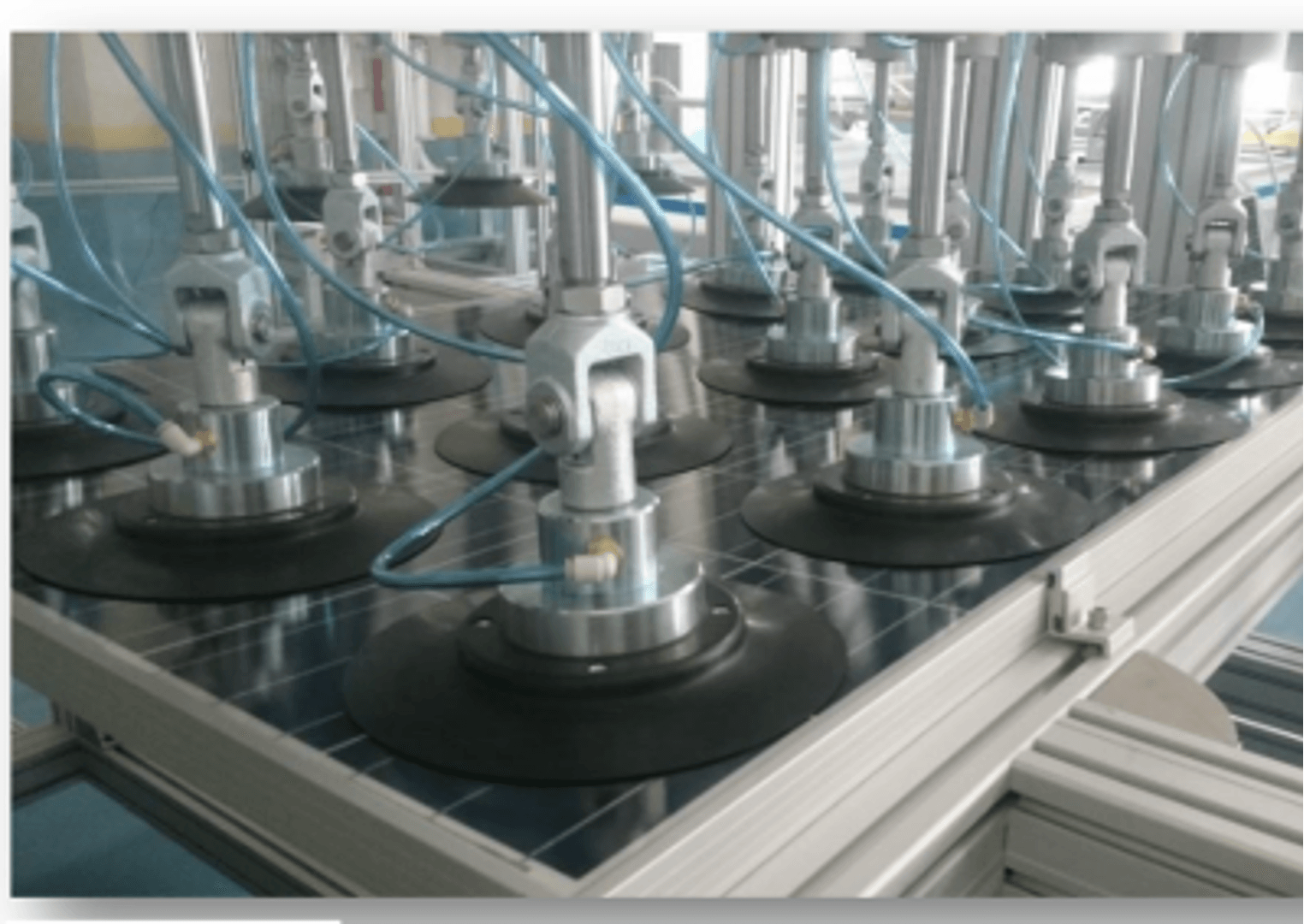 Mechanical load test with pneumatic actuators pressing down on a module's surface